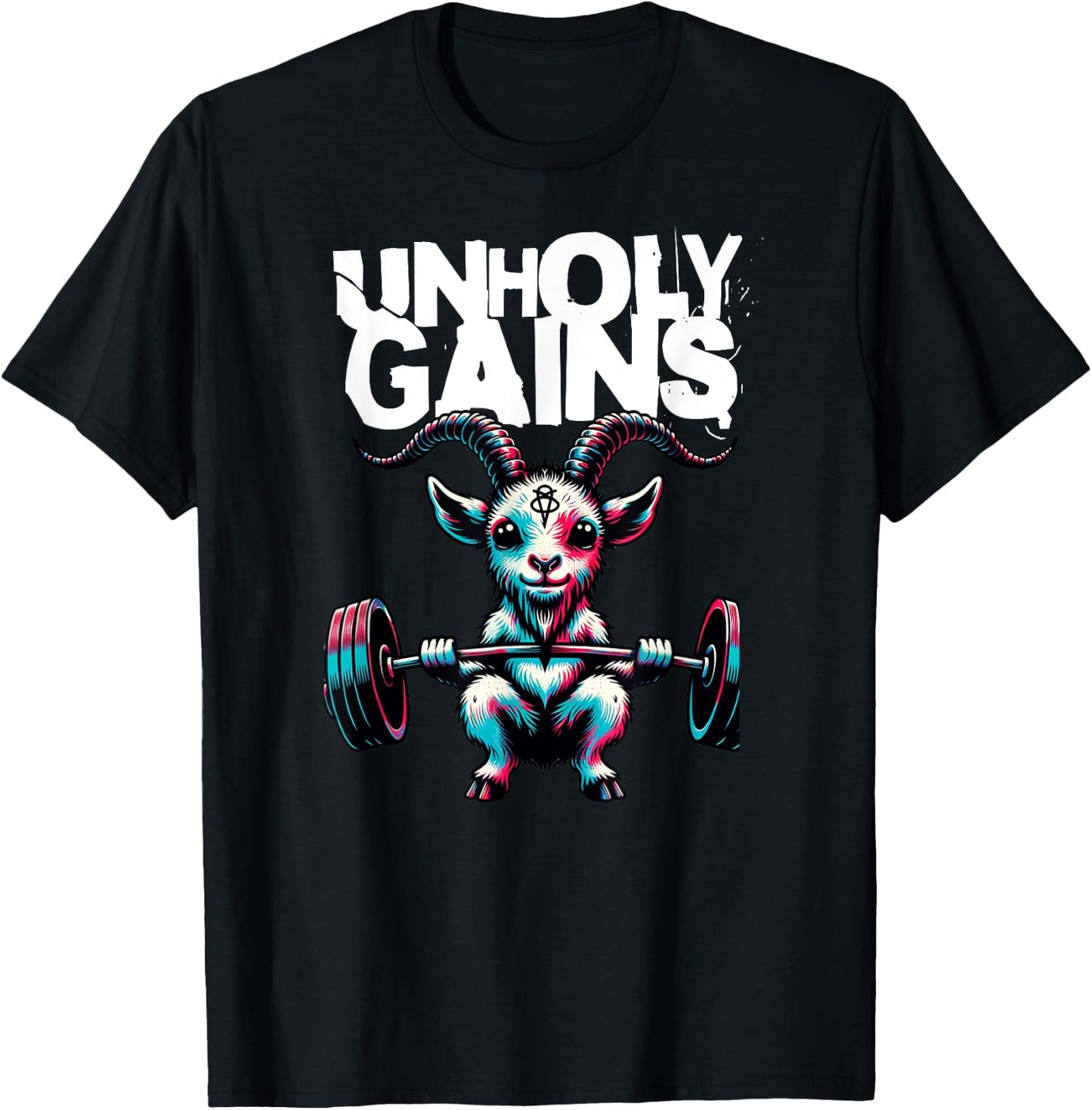 Unholy Gains Satanic Workout Devil Worship Goat Baphomet Gym T-Shirt - T-Shirt | Black