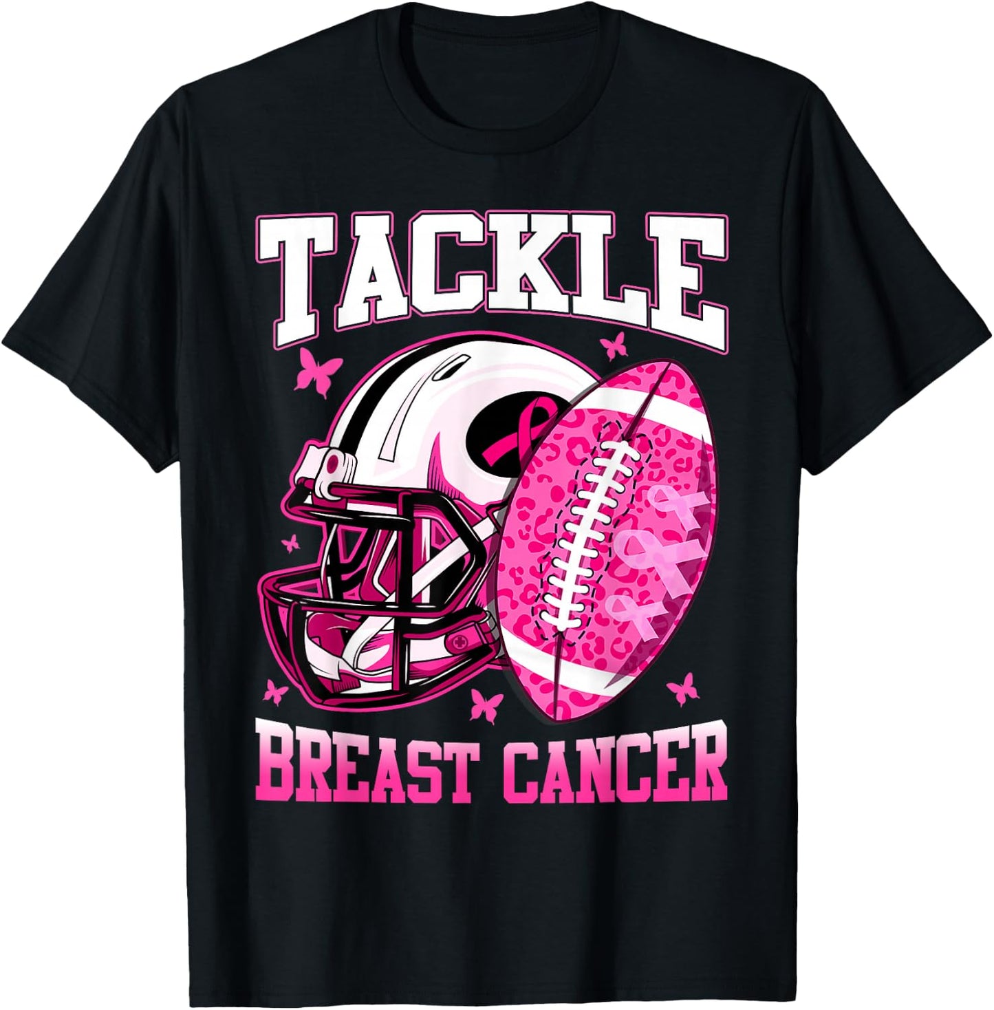 Tackle Breast Cancer Awareness Fighting American Football T-Shirt - T-Shirt | Black