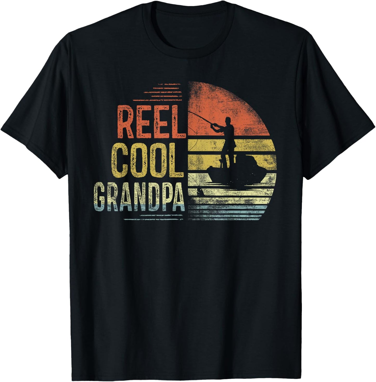 Reel Cool Grandpa Fishing Gifts Grandpa Birthday Vintage T-Shirt - T-Shirt | Black