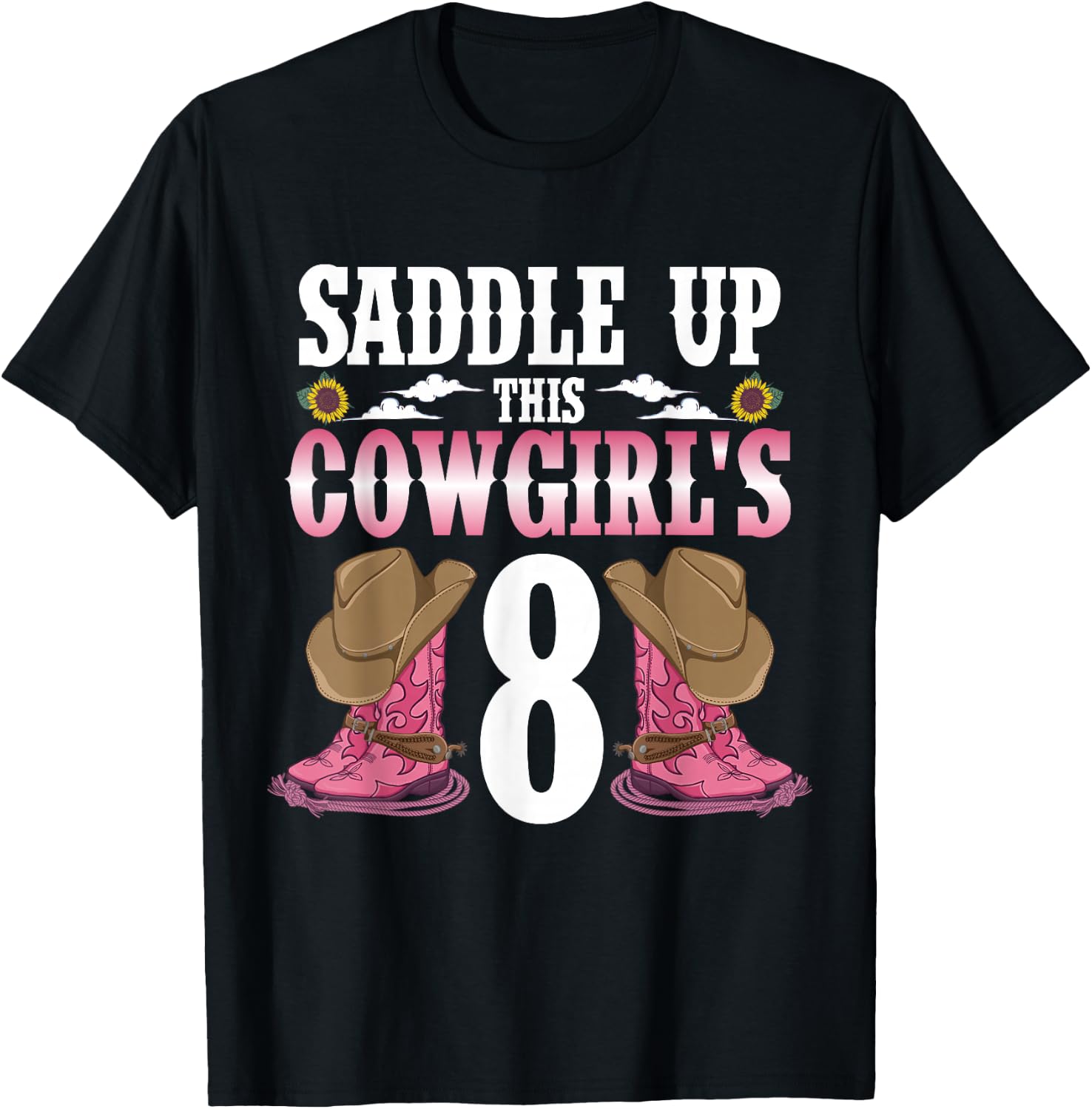 Yeehaw Rodeo Eighth Birthday Celebration 8 Years Old Kid T-Shirt - T-Shirt | Black
