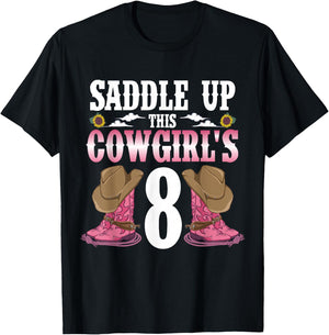 Yeehaw Rodeo Eighth Birthday Celebration 8 Years Old Kid T-Shirt - T-Shirt | Black