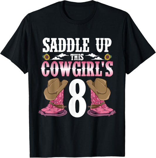 Yeehaw Rodeo Eighth Birthday Celebration 8 Years Old Kid T-Shirt - T-Shirt | Black
