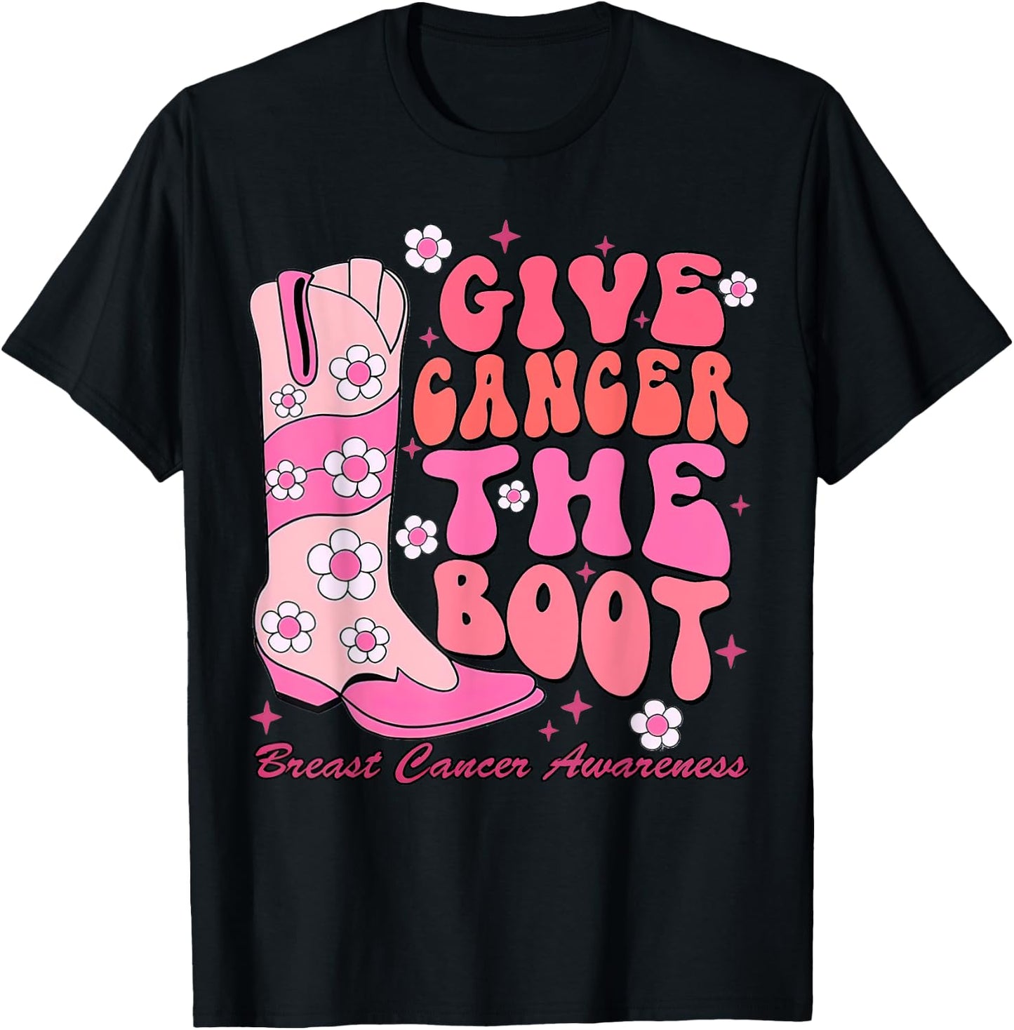 Give Cancer The Boot Western Cowgirl Breast Cancer Outfit T-Shirt - T-Shirt | Black