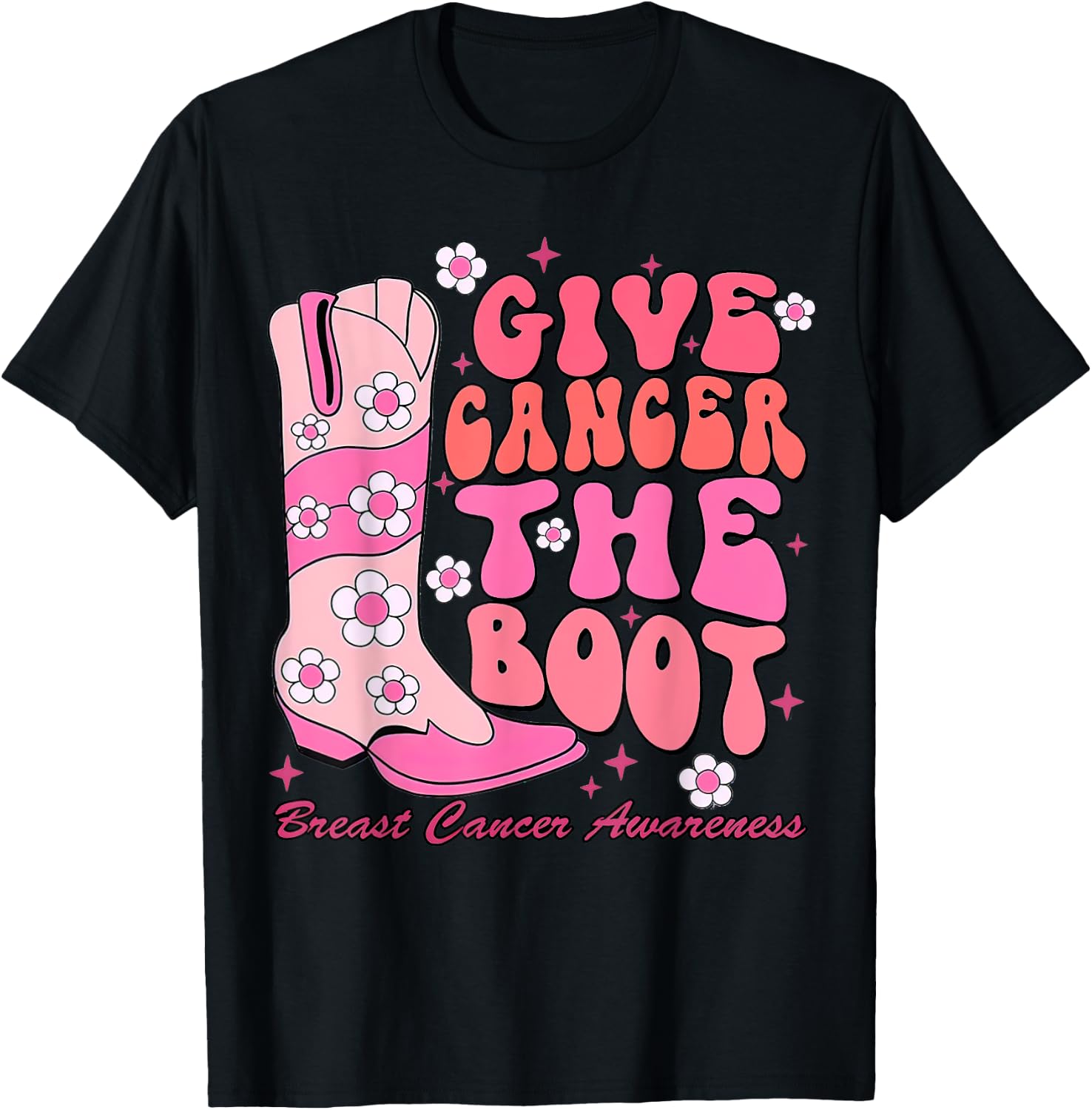 Give Cancer The Boot Western Cowgirl Breast Cancer Outfit T-Shirt - T-Shirt | Black