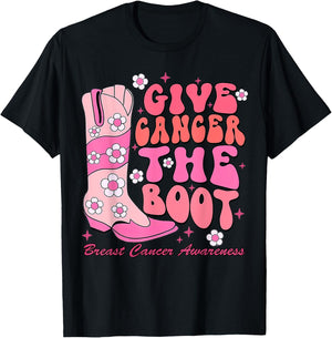 Give Cancer The Boot Western Cowgirl Breast Cancer Outfit T-Shirt - T-Shirt | Black