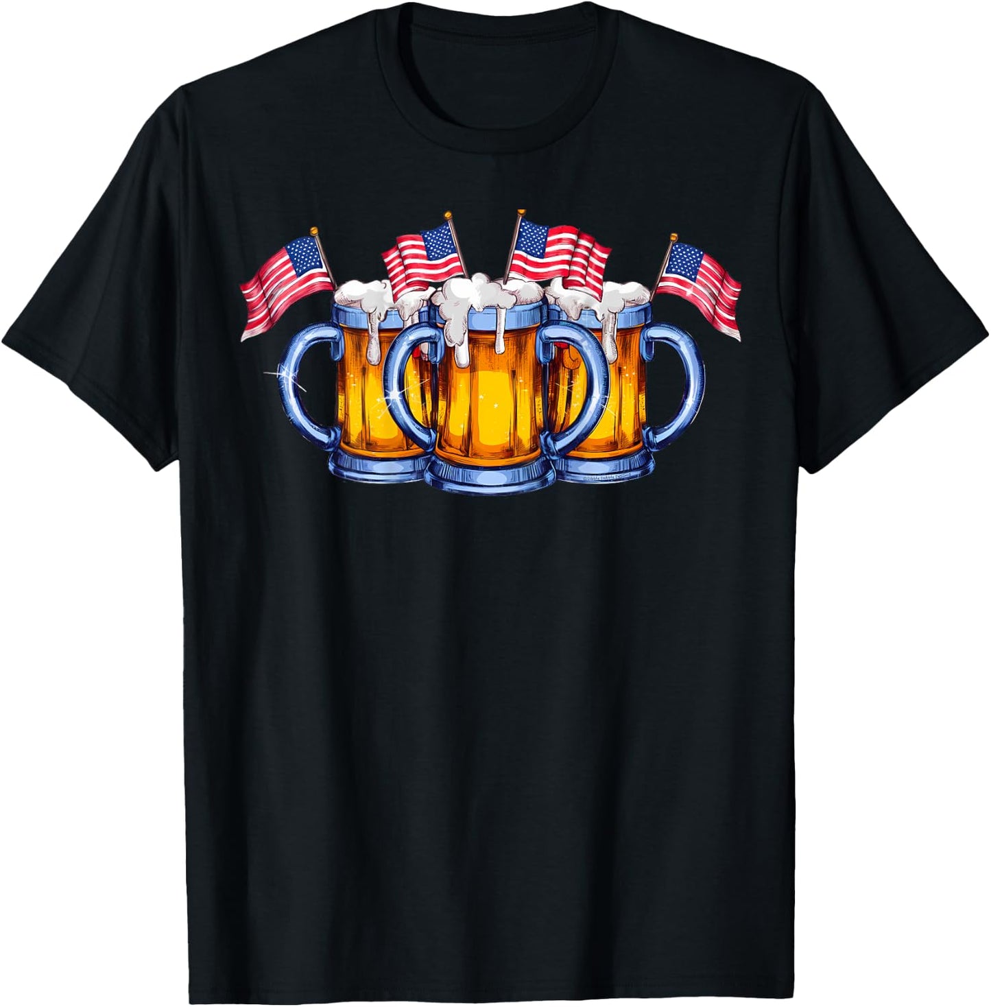 On Back. Patriotic Beer American Flag USA Merica 4th of July T-Shirt - T-Shirt | Black