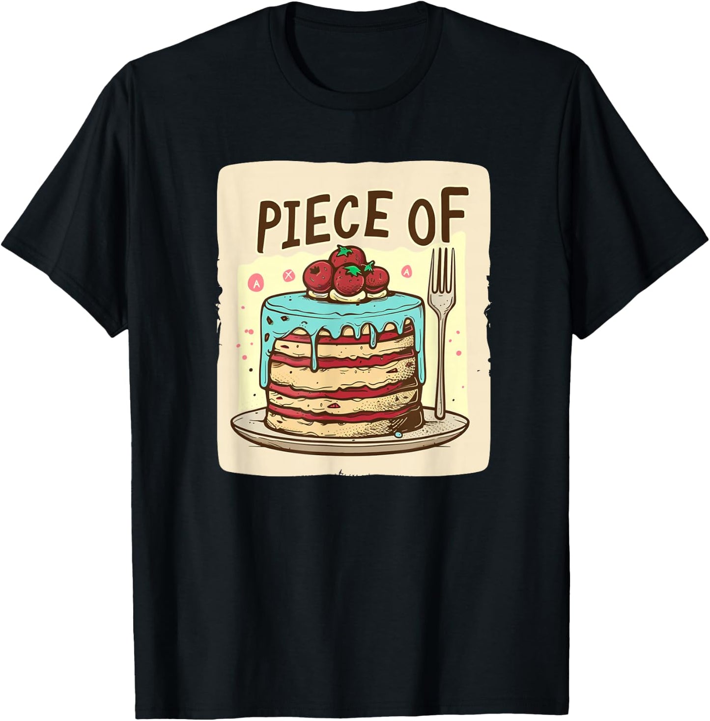 Piece of Cake Outfit -Adults Kids Black Small Modern City Cartoon Lightweight Classic Fit Short Sleeve T-Shirt - T-Shirt | Black