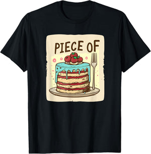 Piece of Cake Outfit -Adults Kids Black Small Modern City Cartoon Lightweight Classic Fit Short Sleeve T-Shirt - T-Shirt | Black