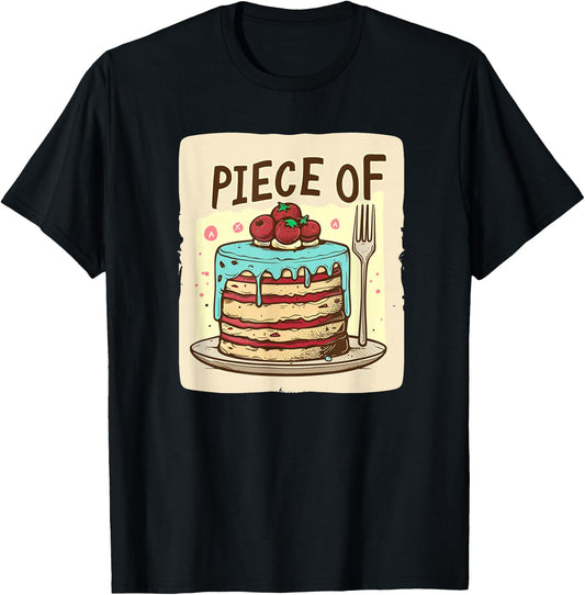 Piece of Cake Outfit -Adults Kids Black Small Modern City Cartoon Lightweight Classic Fit Short Sleeve T-Shirt - T-Shirt | Black