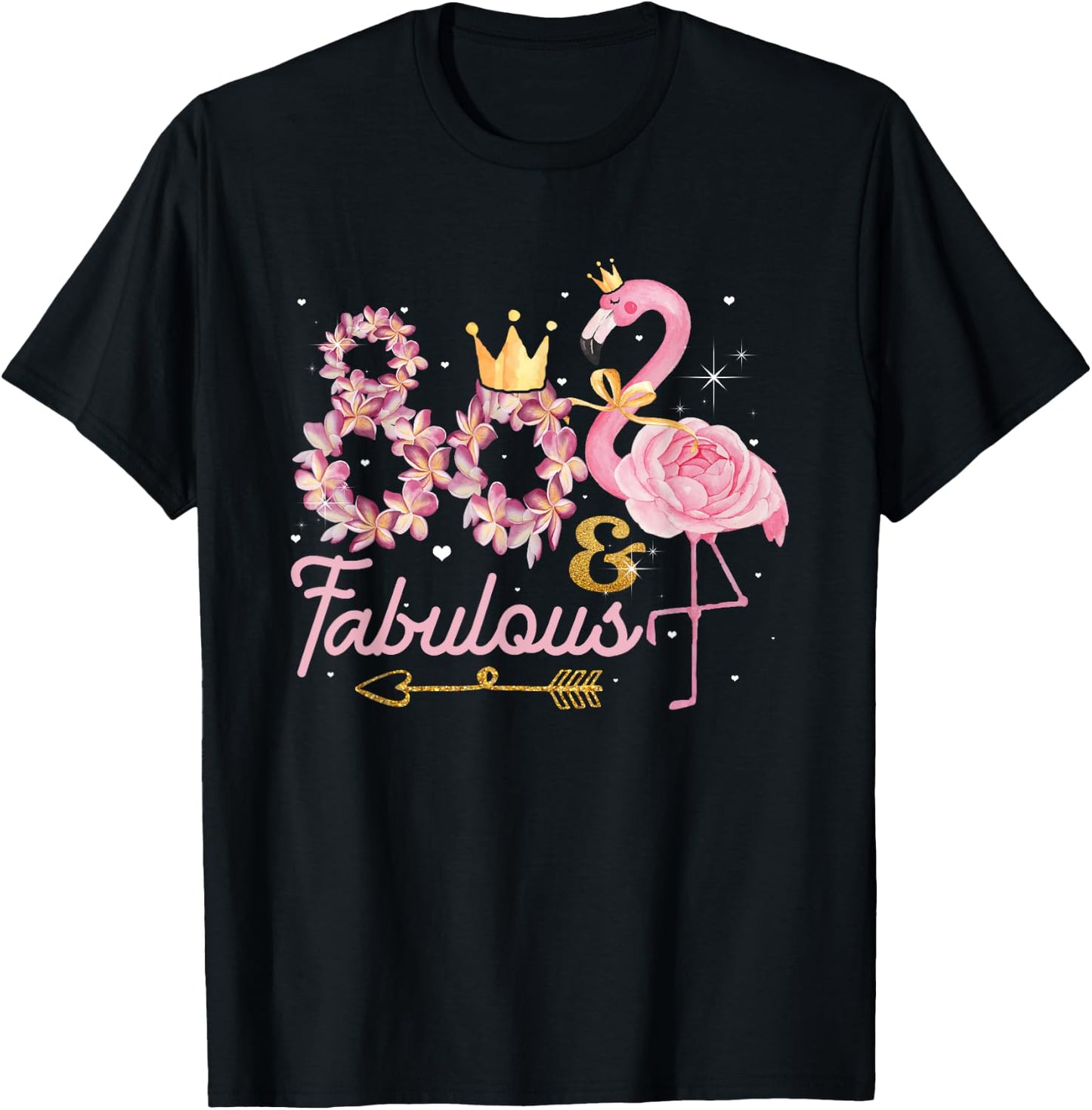 80 And Fabulous Flamingo 80th Birthday 1942 T-Shirt - T-Shirt | Black