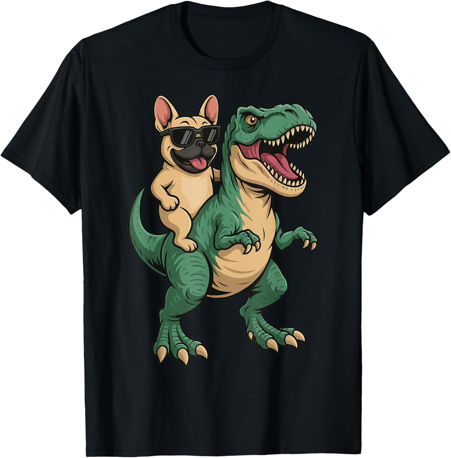 French Bulldog Riding T-Rex T-Shirt - T-Shirt | Black