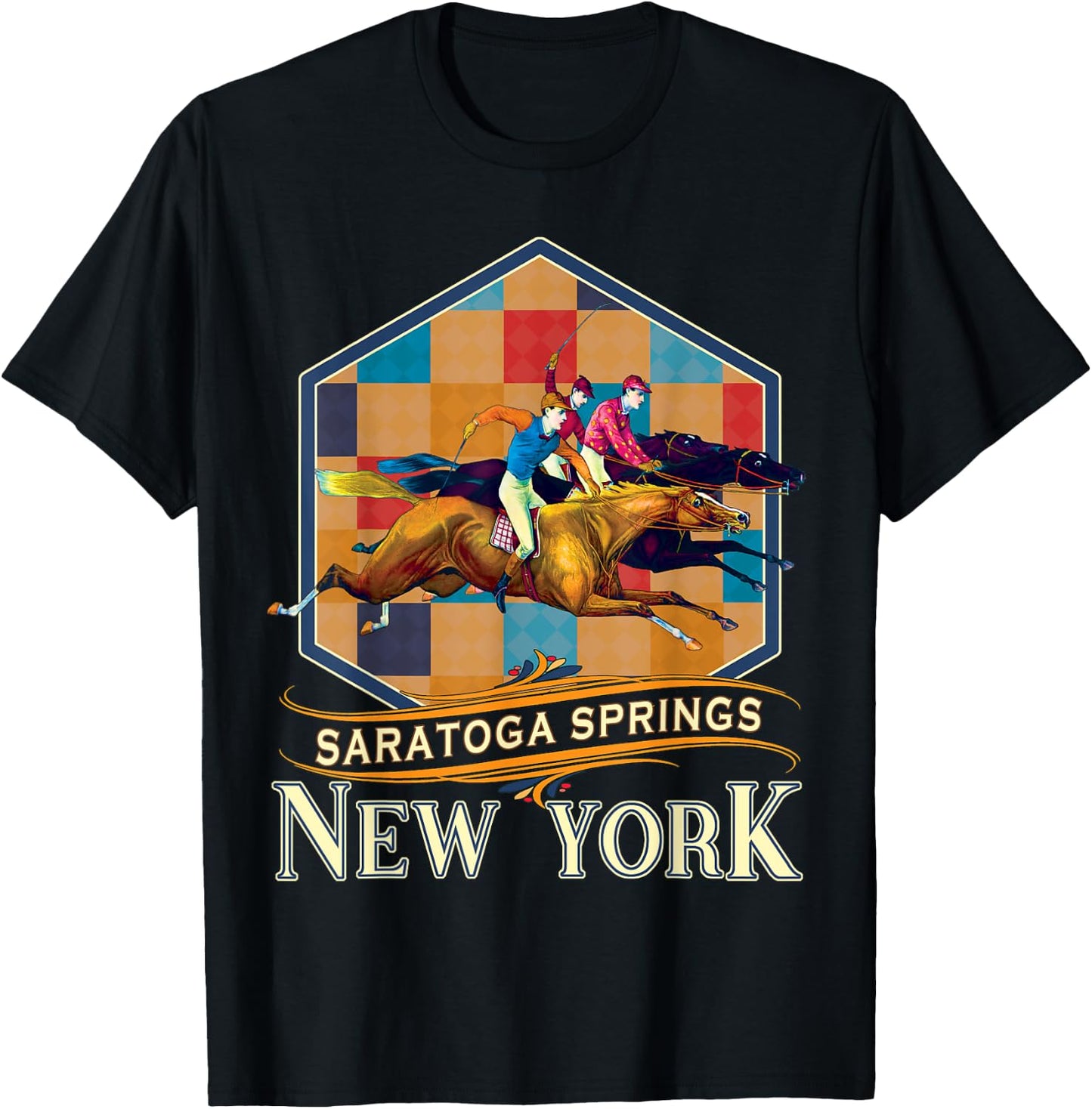 Saratoga Springs New York Vintage Horse Racing Souvenir T-Shirt - T-Shirt | Black