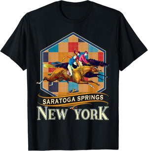 Saratoga Springs New York Vintage Horse Racing Souvenir T-Shirt - T-Shirt | Black