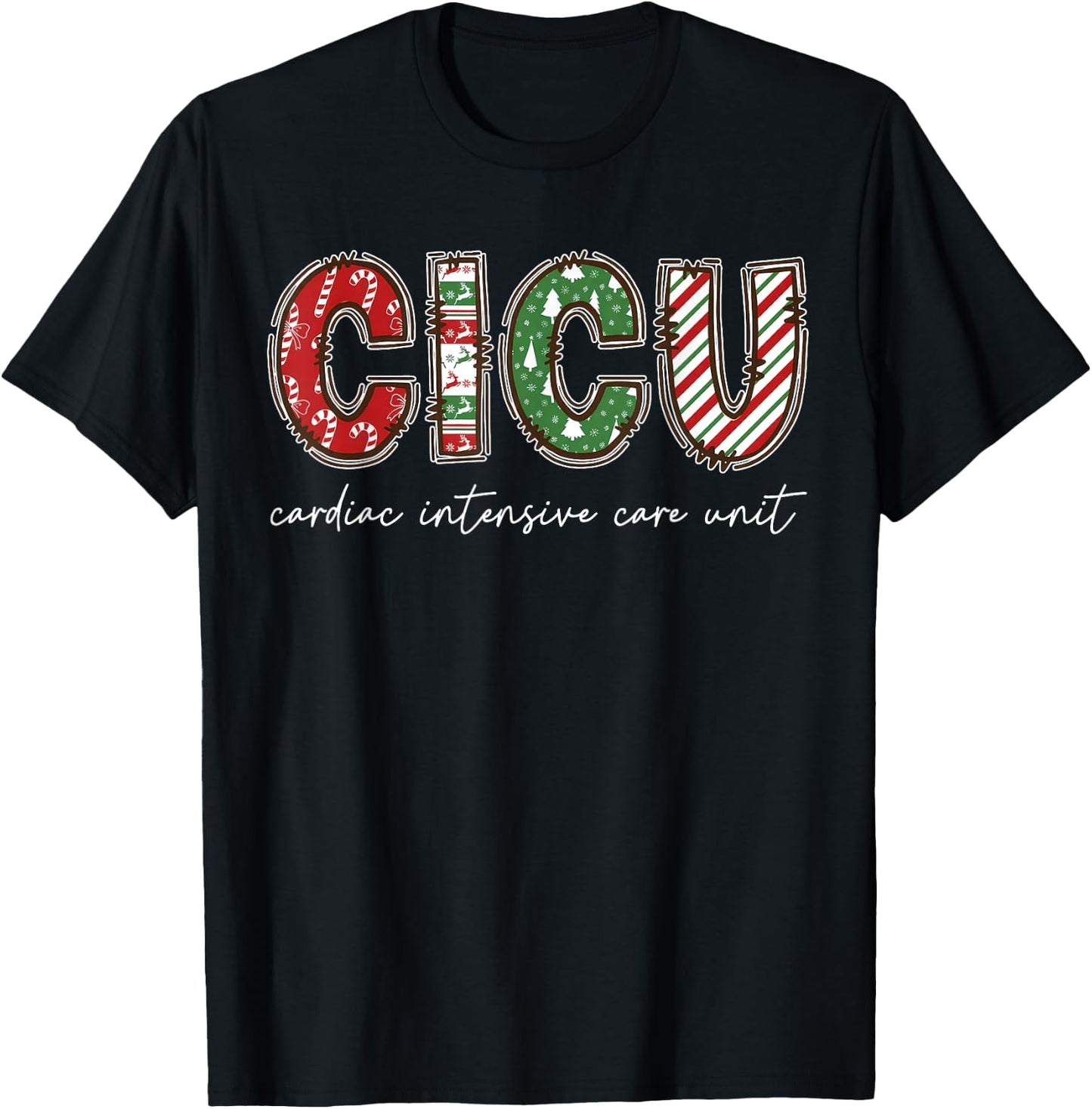 CICU Cardiac Intensive Care Unit ICU Nurse Christmas T-Shirt - T-Shirt | Black