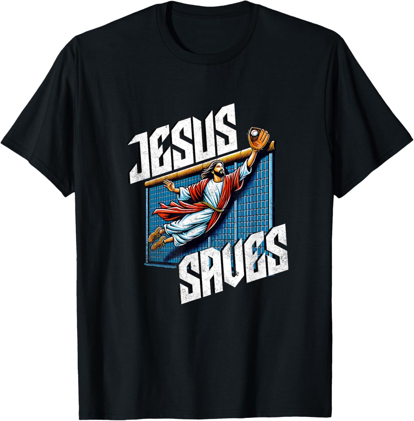 Vintage Jesus Saves Baseball Player Homerun T-Shirt - T-Shirt | Black