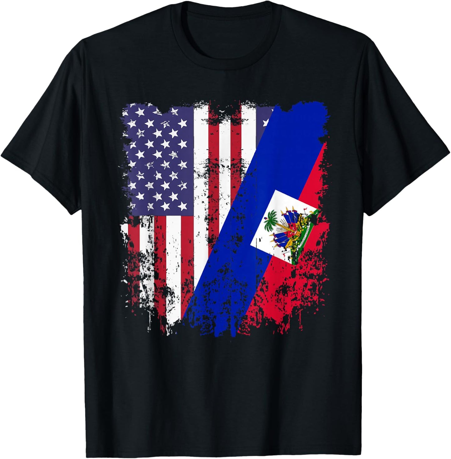 Haitian Roots Half American Flag Haiti Flag T-Shirt - T-Shirt | Black