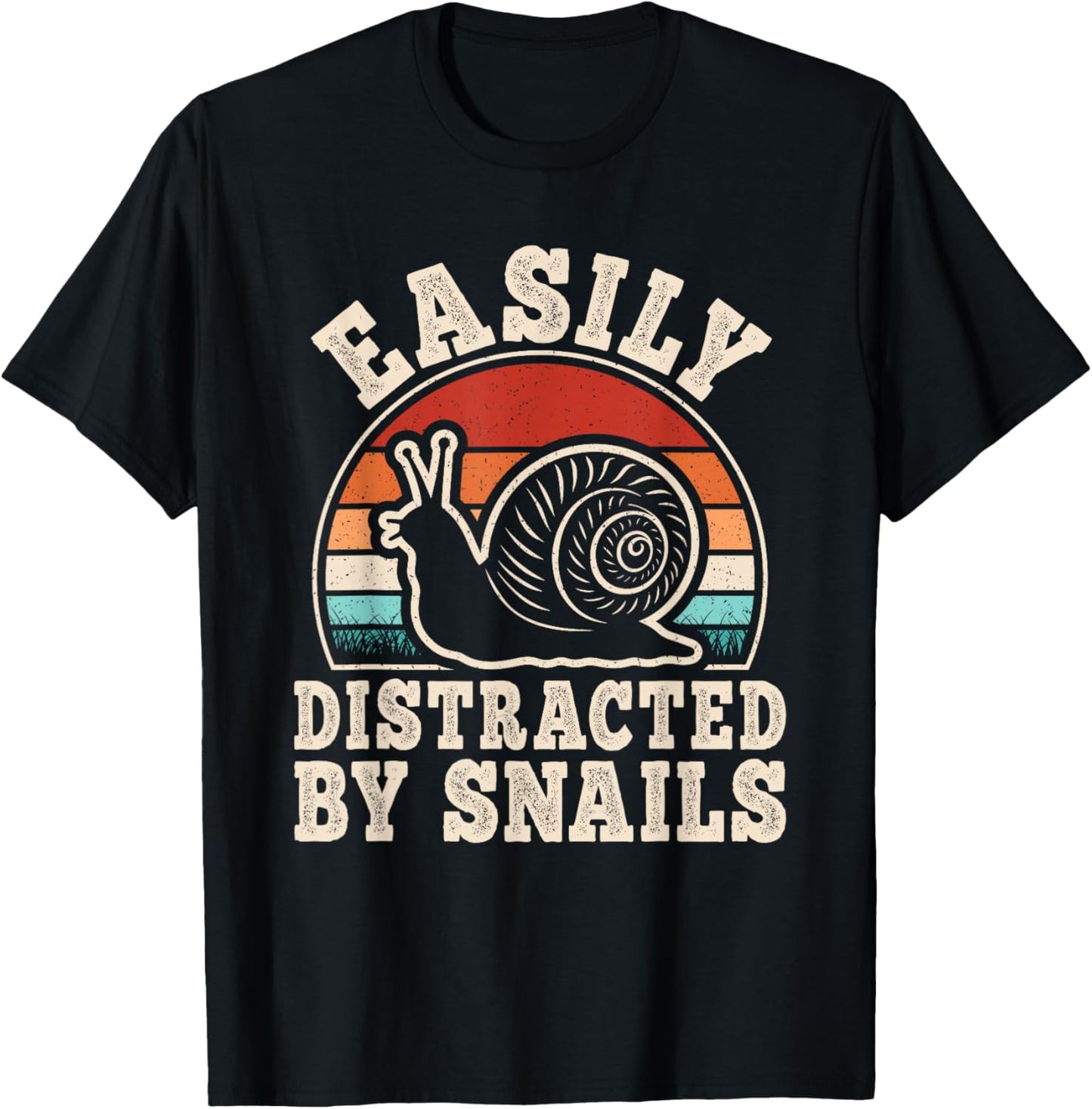 Easily Distracted By Snails Funny Retro Snail Men Women Kids T-Shirt - T-Shirt | Black