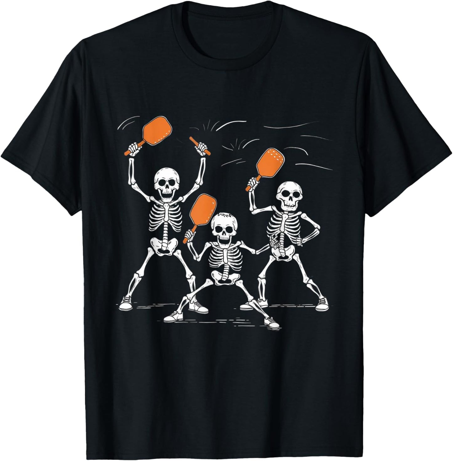Funny Skeletons Playing Pickleball Halloween T-Shirt - T-Shirt | Black