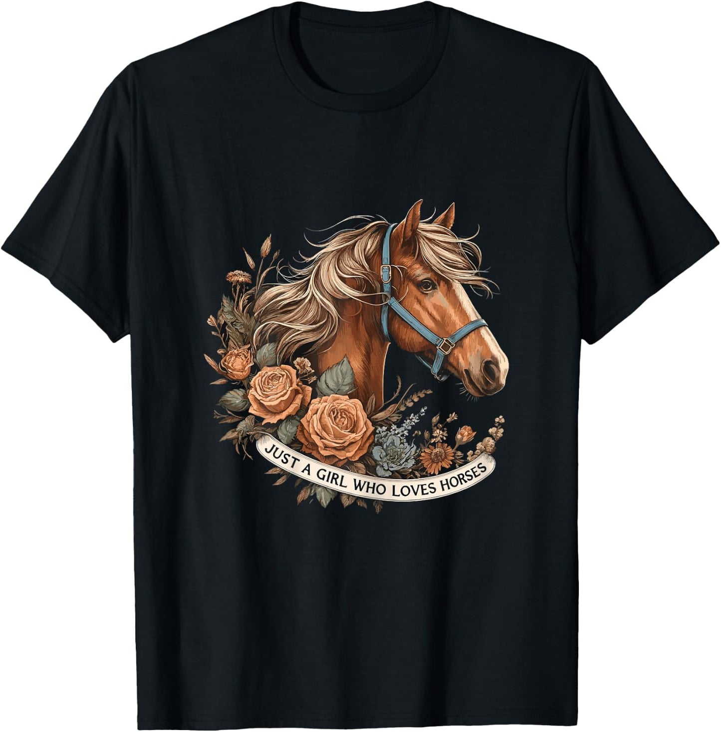 Just a Girl who loves Horses Riding Horseback T-Shirt - T-Shirt | Black