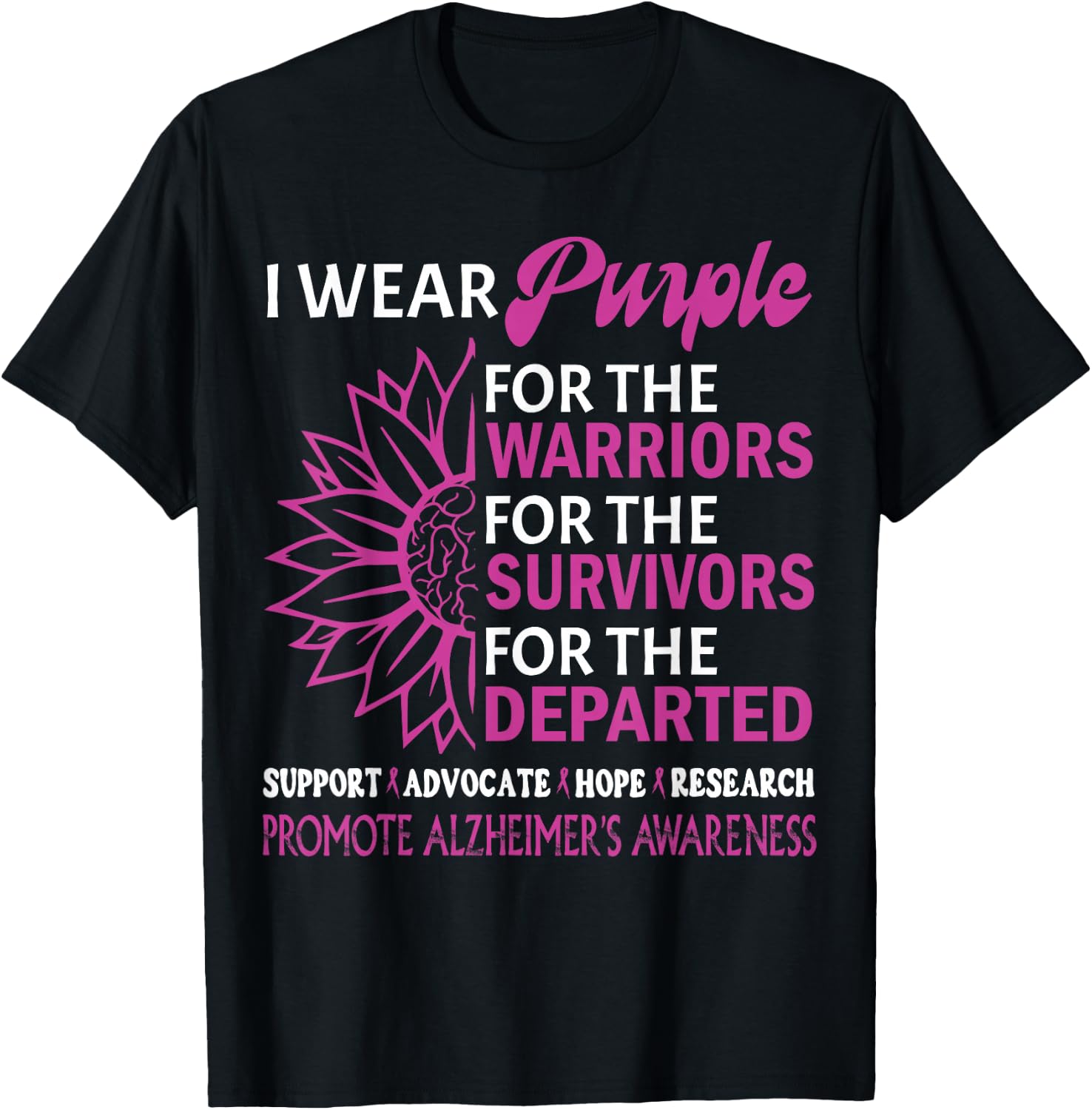 I Wear Purple Alzheimer's Awareness Disease Purple Ribbon T-Shirt - T-Shirt | Black