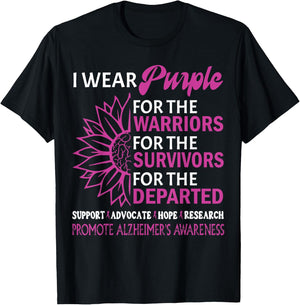 I Wear Purple Alzheimer's Awareness Disease Purple Ribbon T-Shirt - T-Shirt | Black