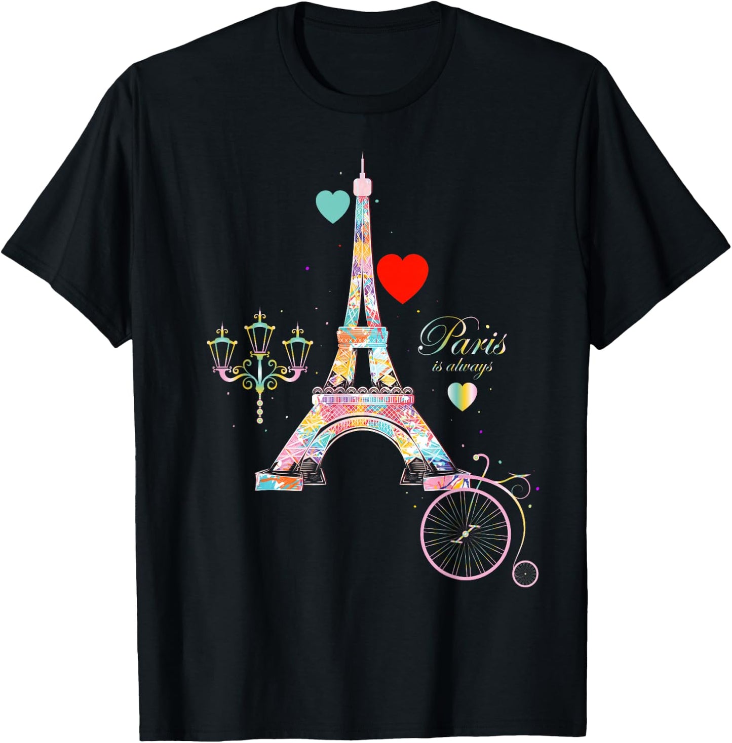 Paris in Our Hearts Eiffel Tower France Love Sign T-Shirt - T-Shirt | Black