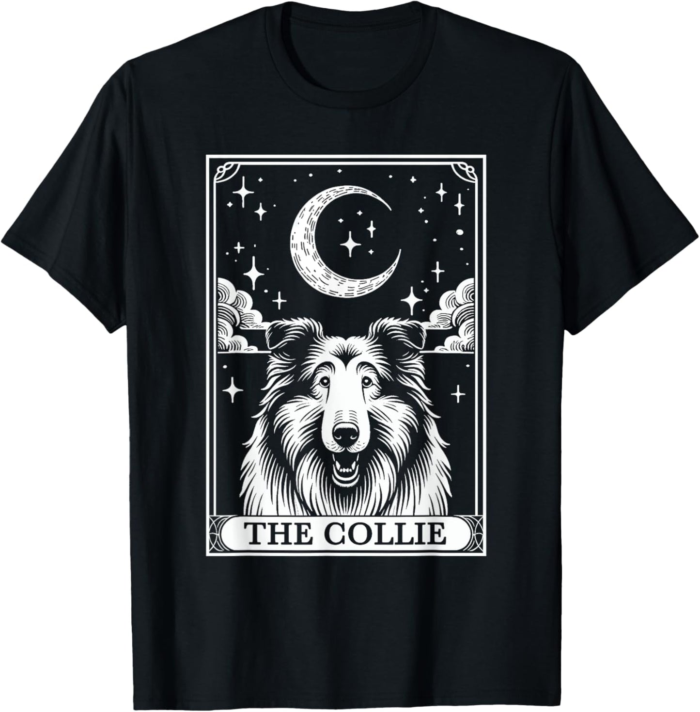Tarot Card Vintage Crescent Moon Rough Collie Dog Mom T-Shirt - T-Shirt | Black