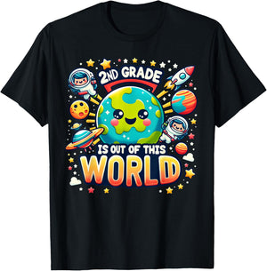 2nd Grade Is out Of This World Space Planets Teacher T-Shirt - T-Shirt | Black