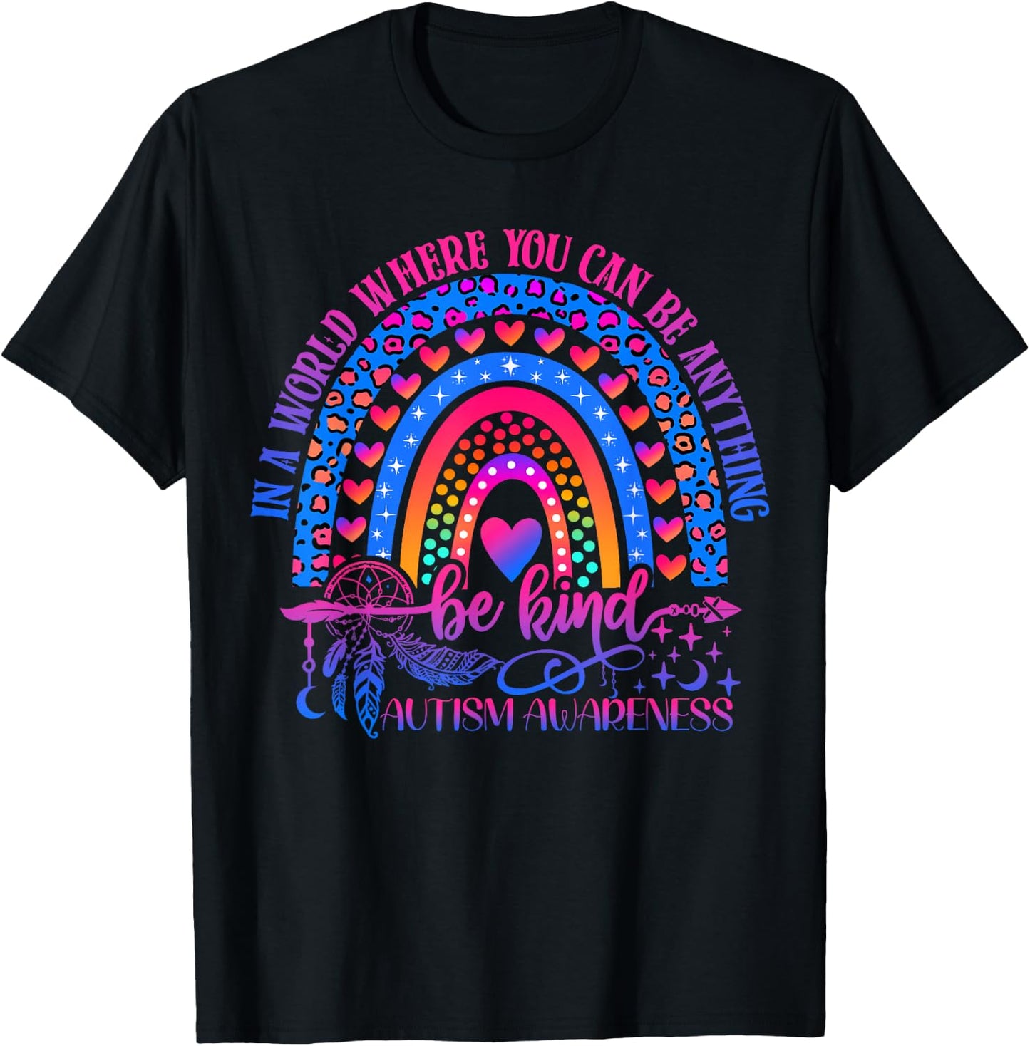 Autism Awareness Be Kind Leopard Rainbow Choose Kindness T-Shirt - T-Shirt | Black