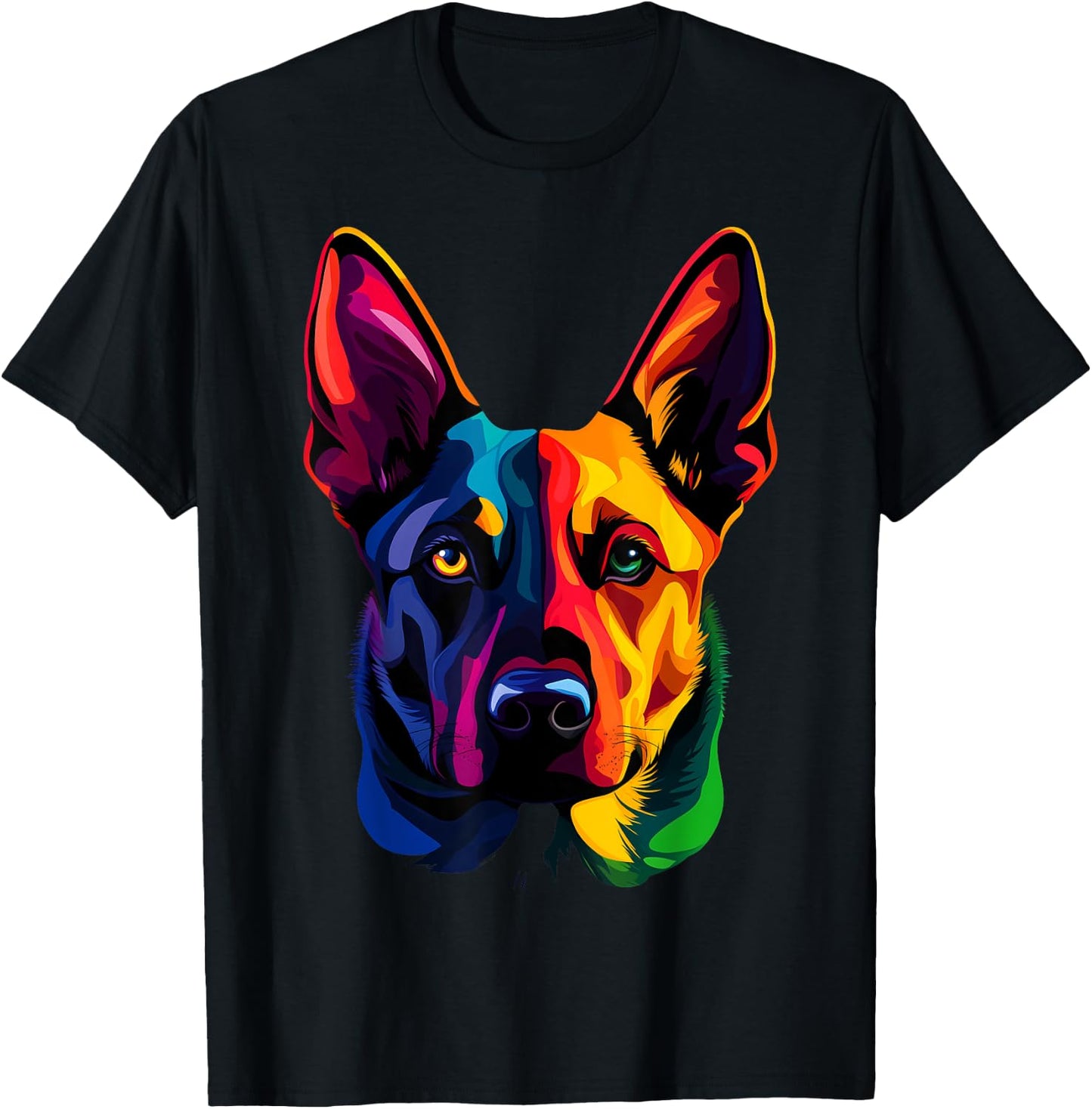 Colorful Belgian Malinois Face Cute Shepherd Dog Lover Black T-Shirt - T-Shirt | Black
