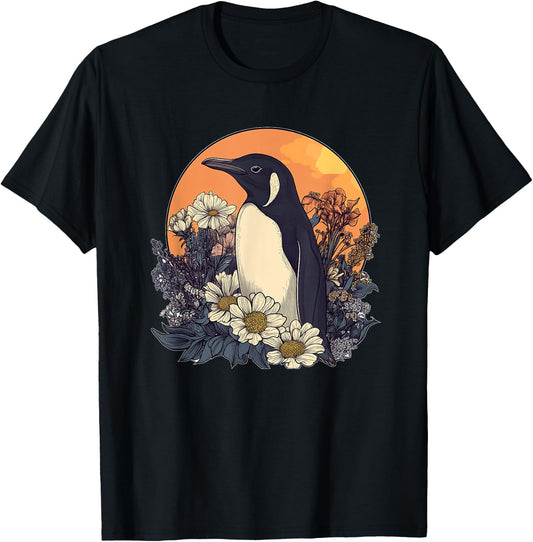 Penguin Cottagecore Moon Design Men Women Kids Funny Penguin T-Shirt - T-Shirt | Black