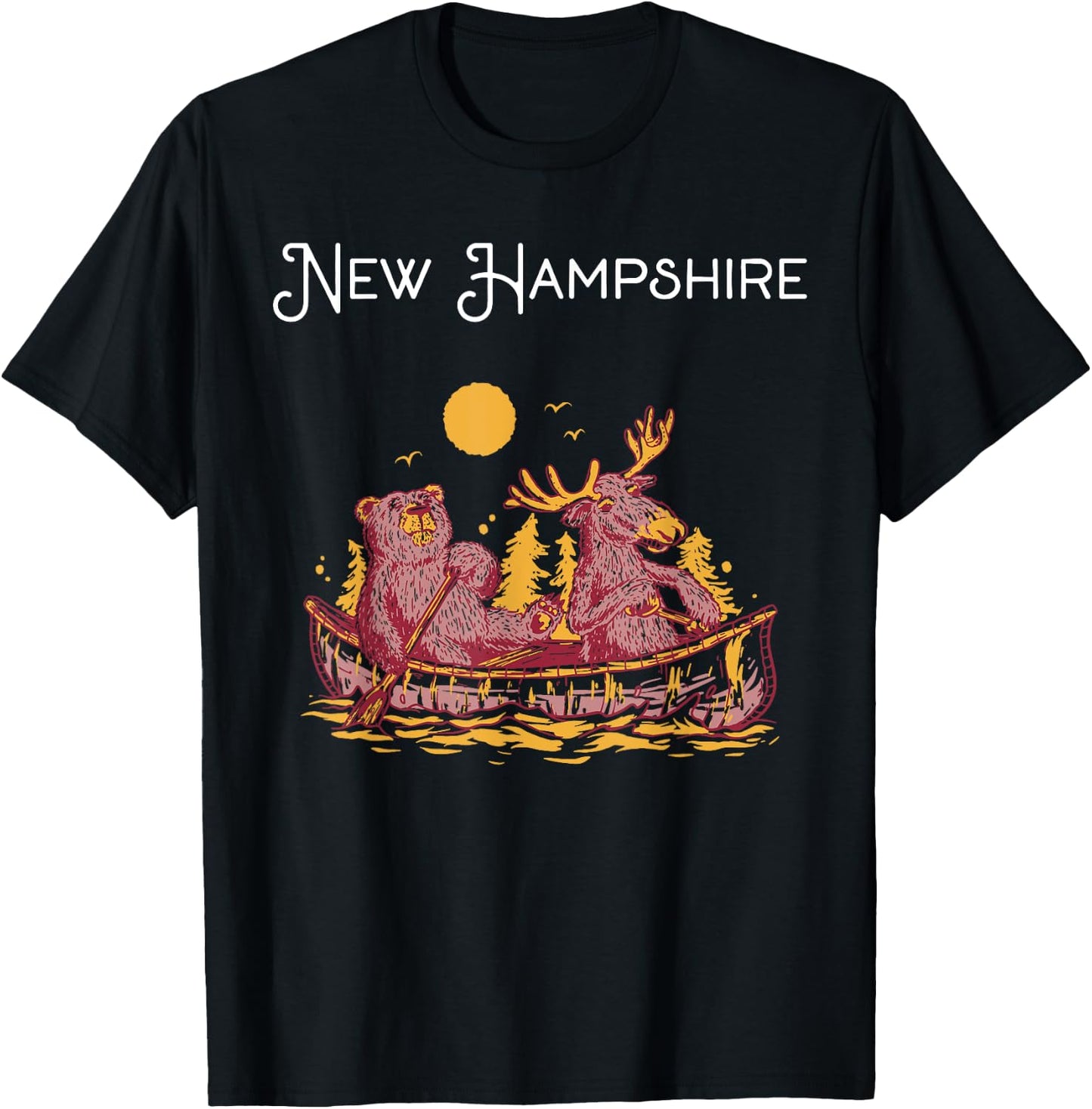 New Hampshire Shirt Funny Canoe Moose Elk Bear Lake Canoeing T-Shirt - T-Shirt | Black