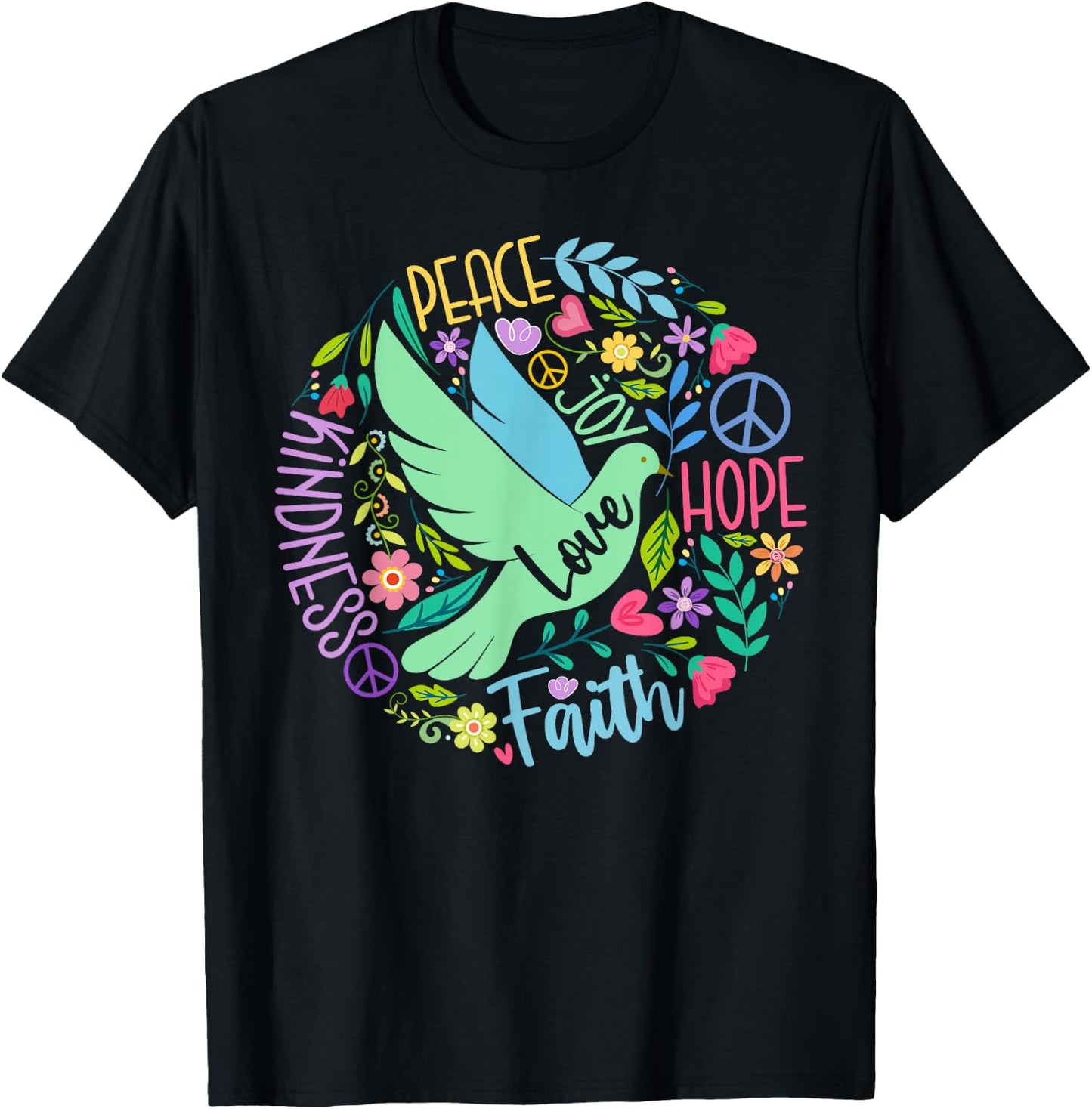 Groovy Hippie Peace Hope Love Peace Bird World Peace Day T-Shirt - T-Shirt | Black