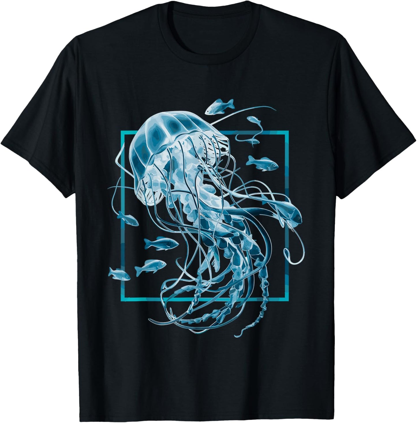 Jellyfish and Fishes in Sea T-Shirt - T-Shirt | Black
