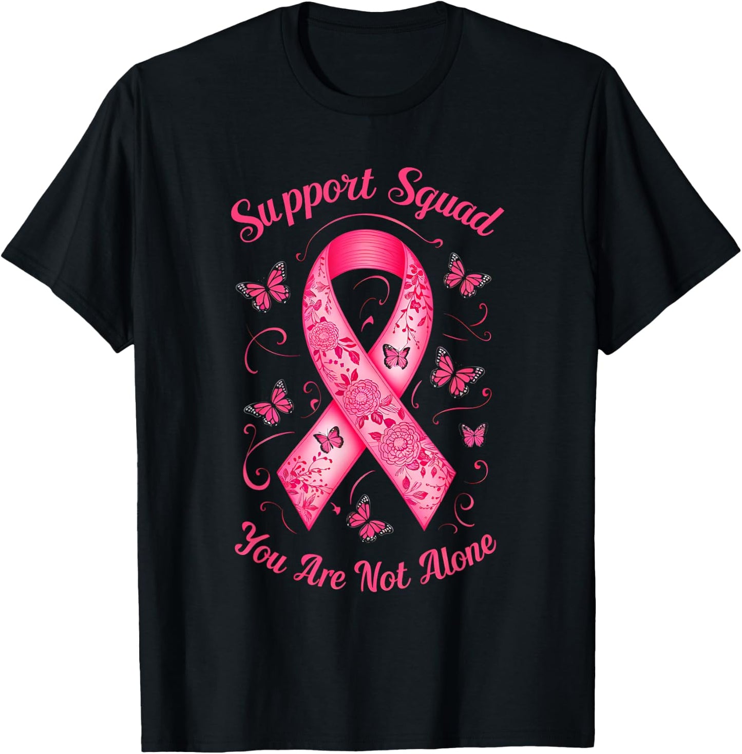 Support Squad Breast Cancer Awareness Pink Ribbon Butterfly T-Shirt - T-Shirt | Black