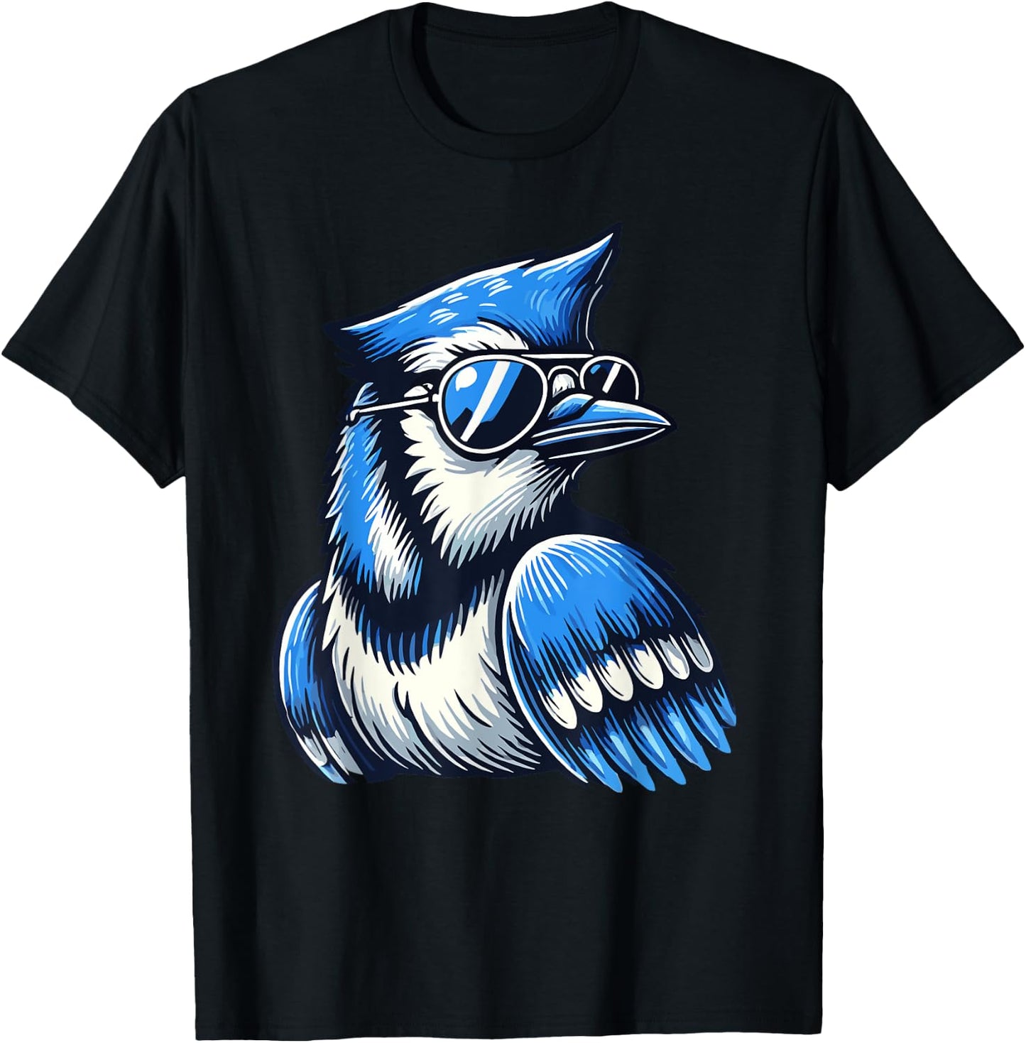 Cool Blue Jay Bird Wearing Sunglasses Funny Animal Lover T-Shirt - T-Shirt | Black