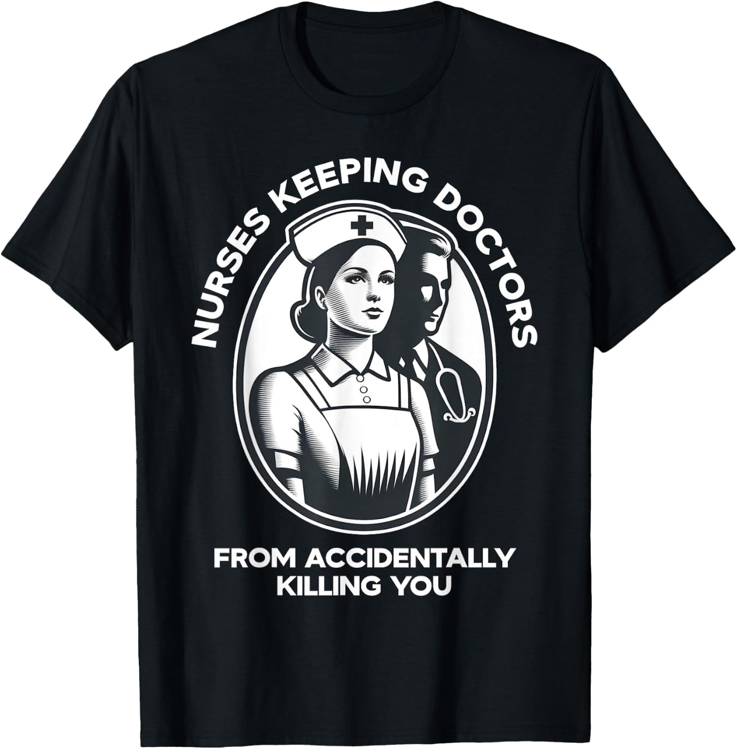 Happy Heart Scrubs Funny Nurse Keeping Doctors From Accident LPN RN CNA Nursing - Adult - Black - Small - Short Sleeve T-Shirt - T-Shirt | Black