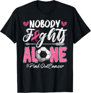 Nobody Fights Alone Pink Out Breast Cancer Soccer Boys Men T-Shirt - T-Shirt | Black
