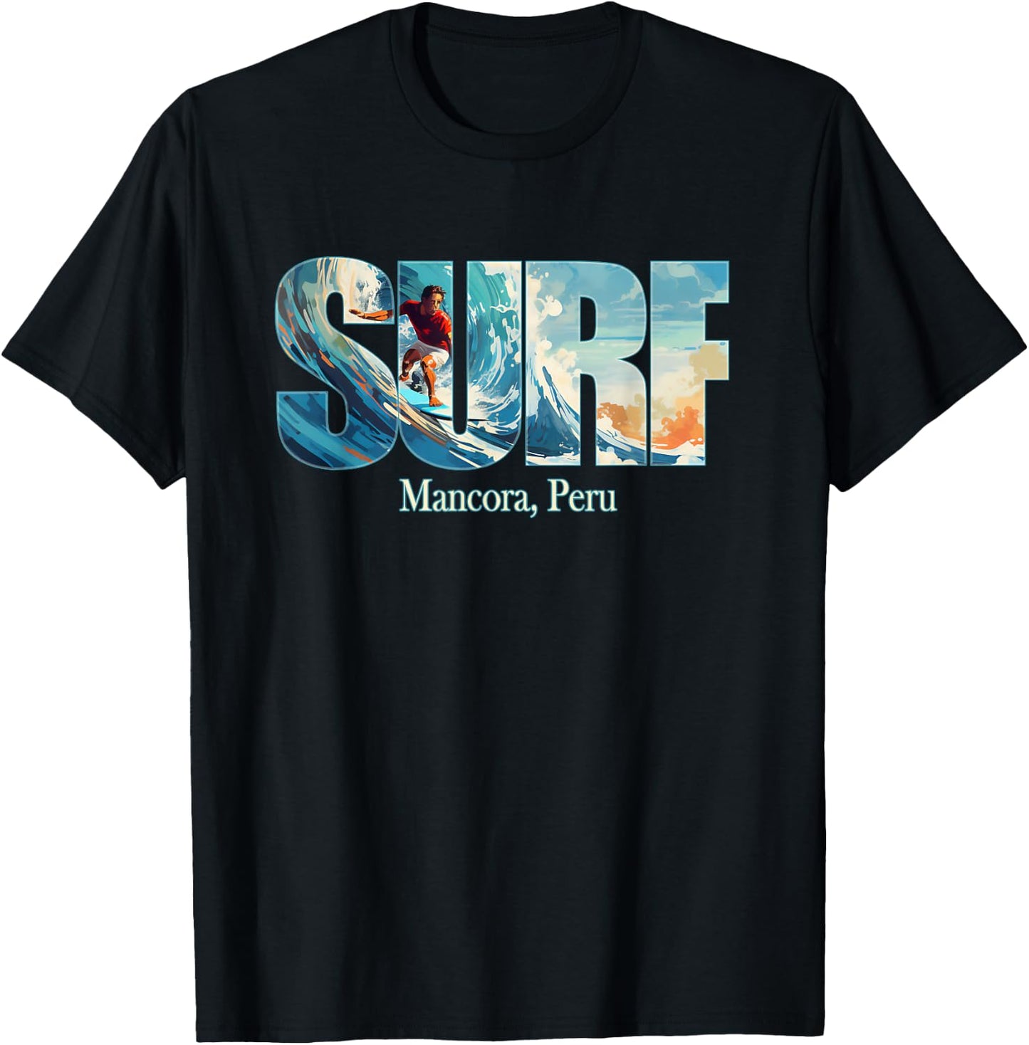 Mancora, Peru Beach Surfing T-Shirt - T-Shirt | Black