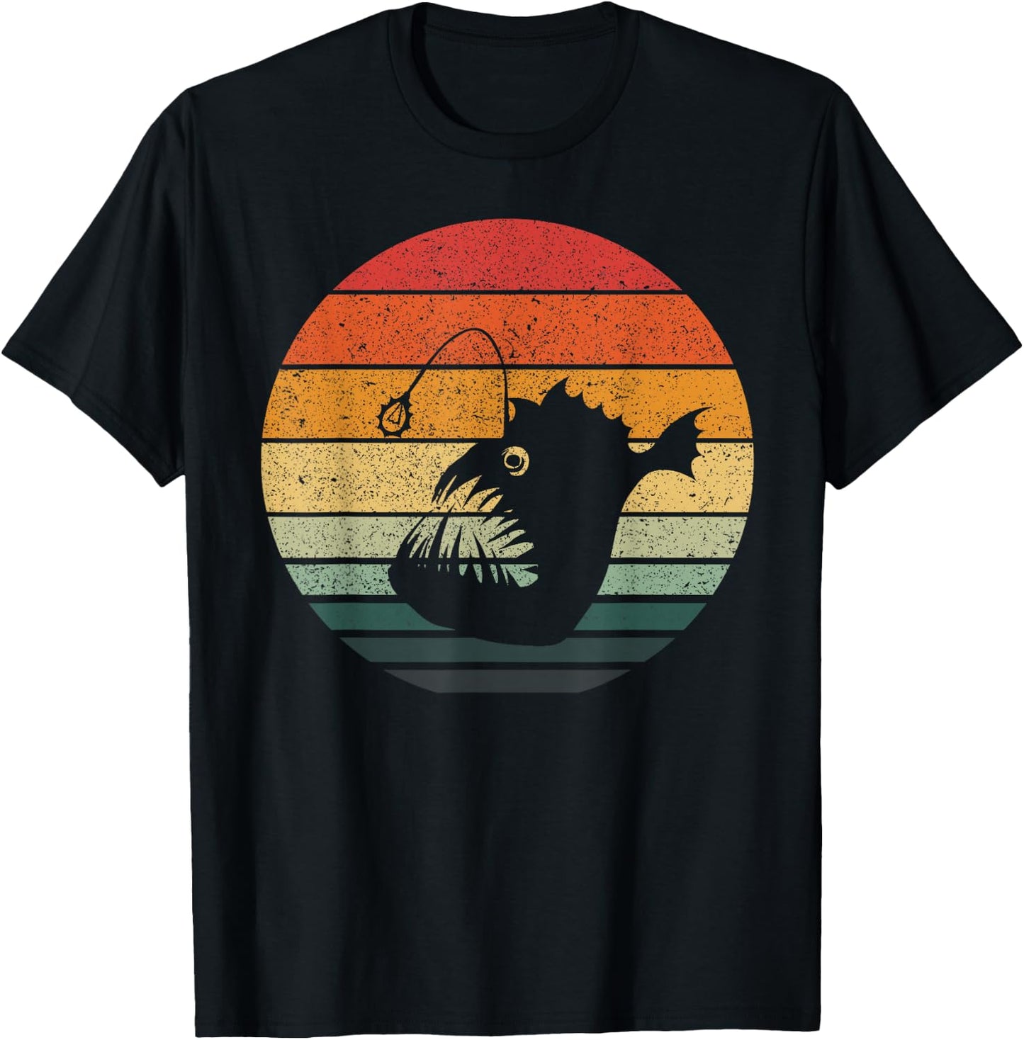 Vintage Retro Sunset Angler Fish T-Shirt - T-Shirt | Black
