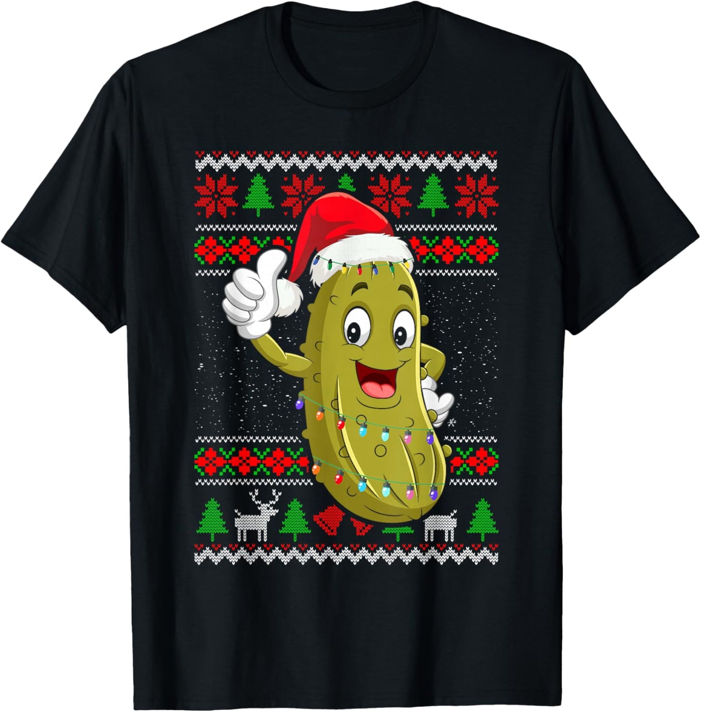 Pickle Christmas Lights Ugly Sweater Santa Pickle Xmas T-Shirt - T-Shirt | Black