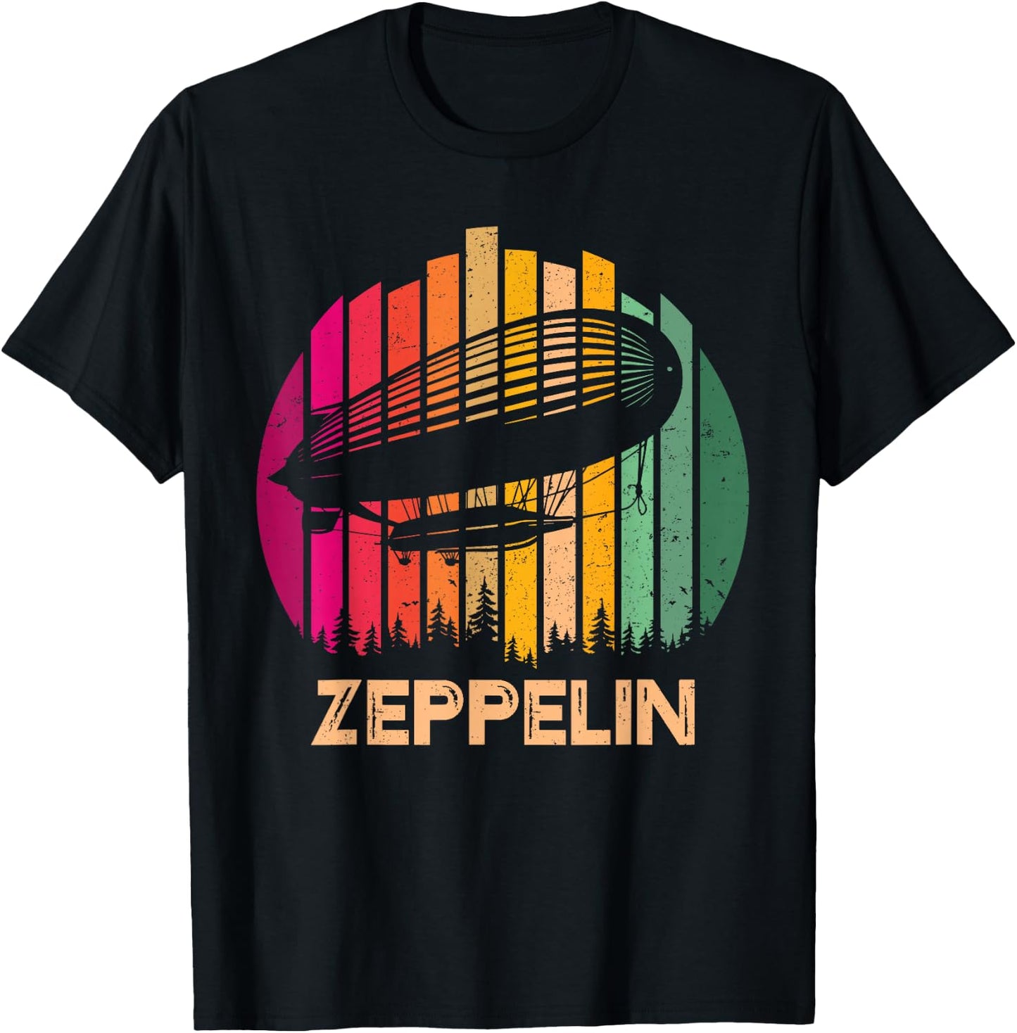 Retro Vintage Sunset Zeppelin 70s 80s Dirigible Airship T-Shirt - T-Shirt | Black