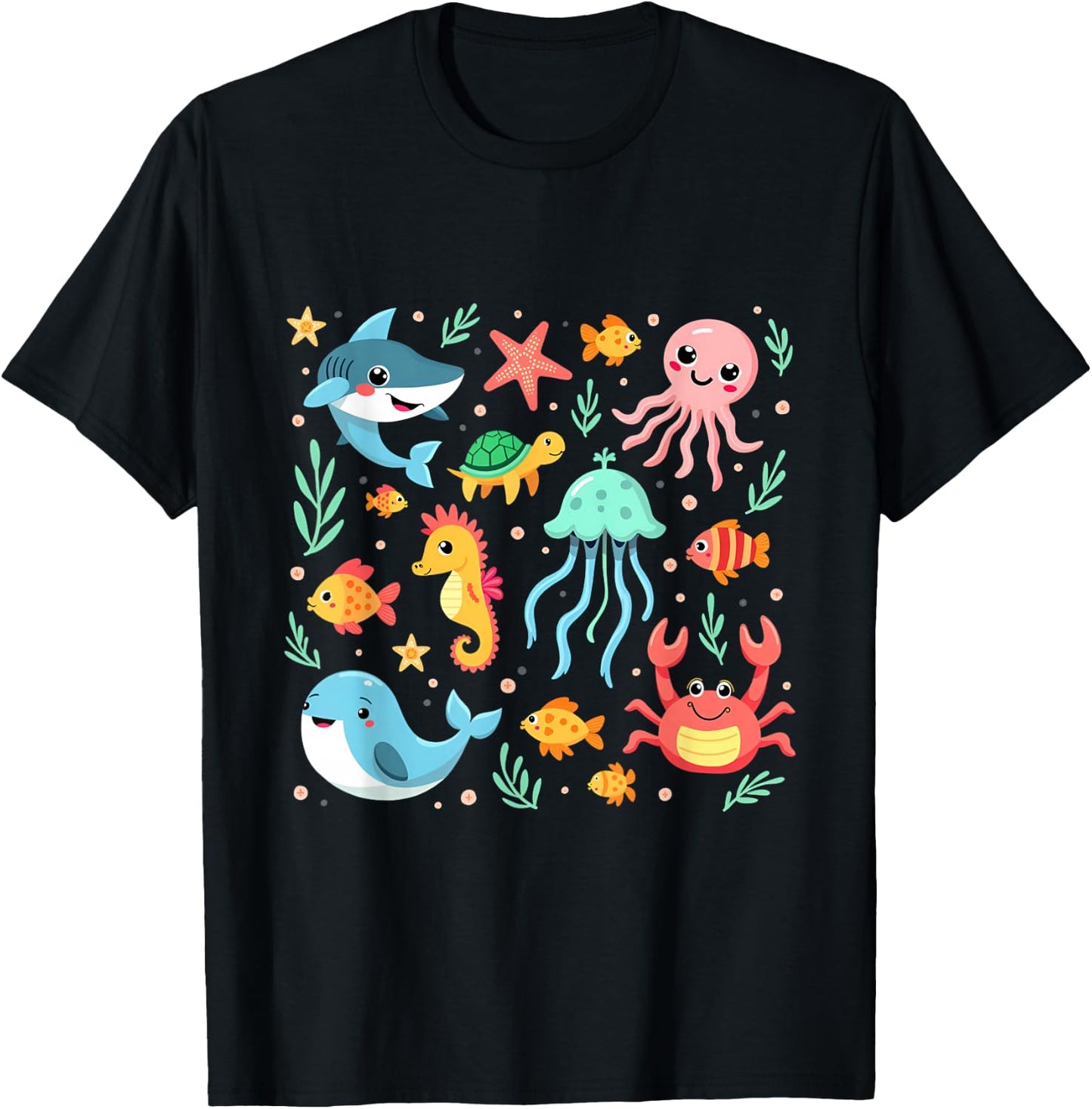 Cute Sea Animals Kids Children Ocean Creatures Clownfish T-Shirt - T-Shirt | Black