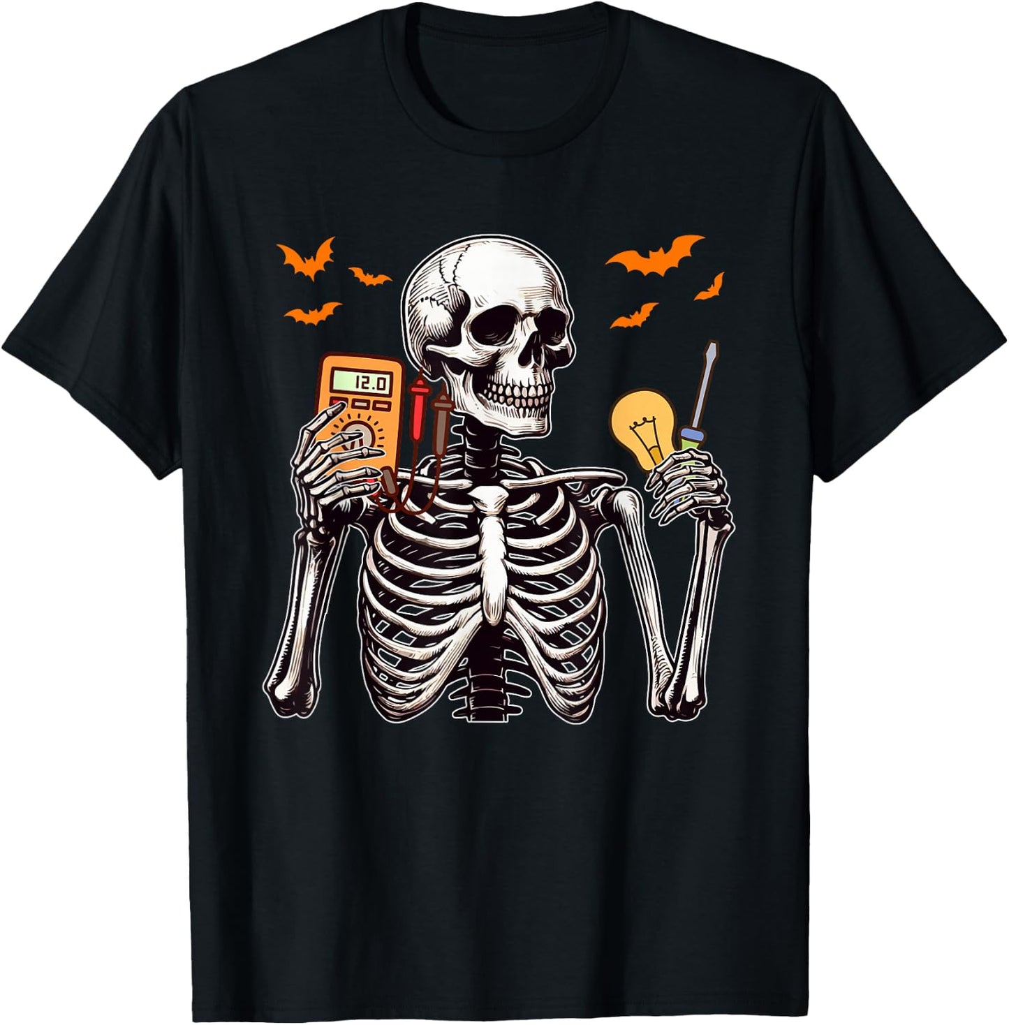 Electrician Job Horror Skeleton Halloween Team Costume T-Shirt - T-Shirt | Black