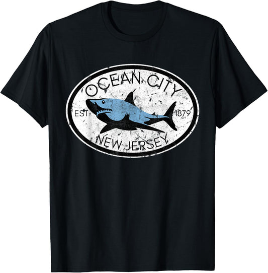 Ocean City New Jersey Fishing Shark Fish Beach Boating NJ T-Shirt - T-Shirt | Black