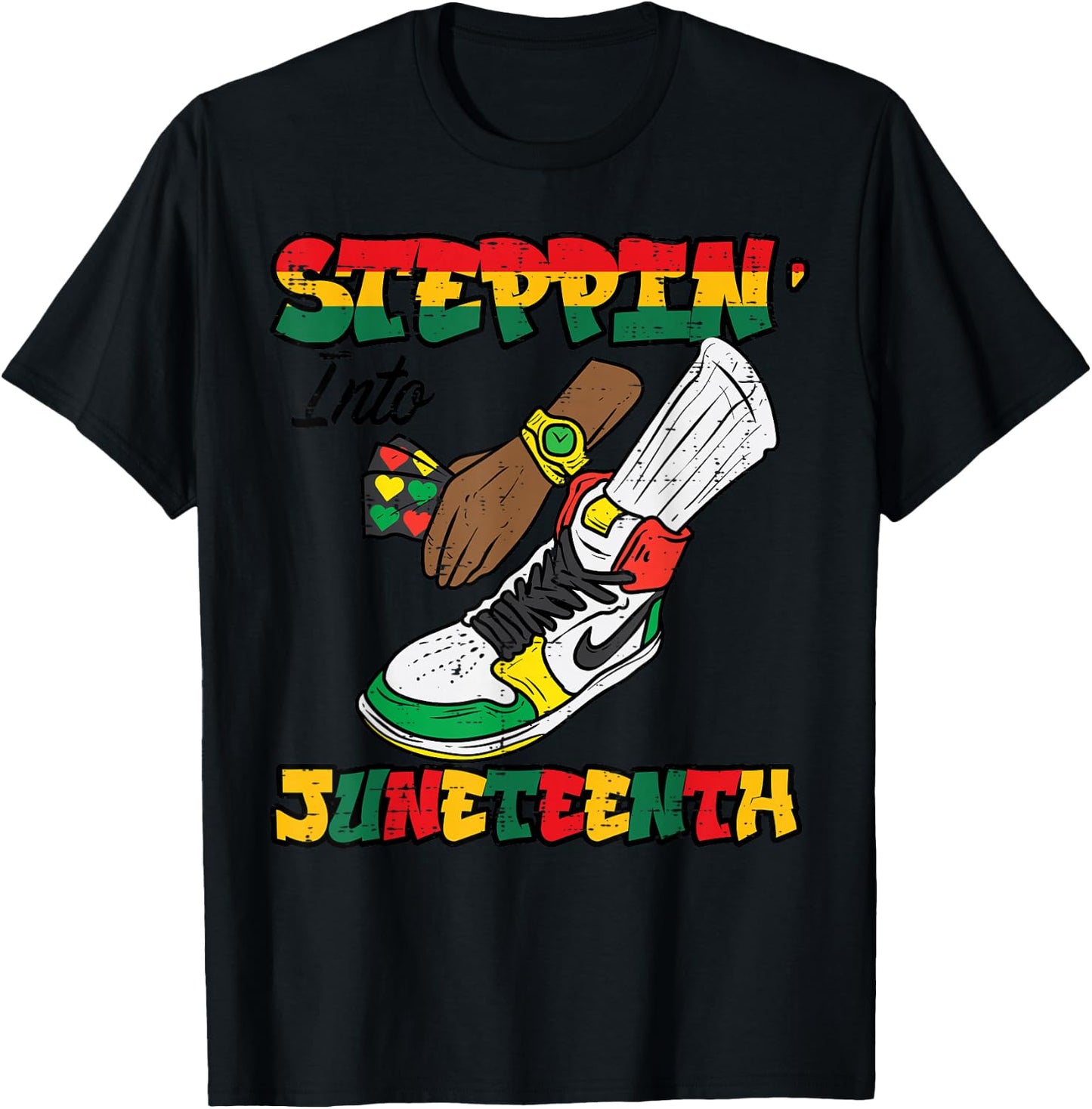 Steppin Juneteenth Shoe Watch Black American Men Boys Kids T-Shirt - T-Shirt | Black