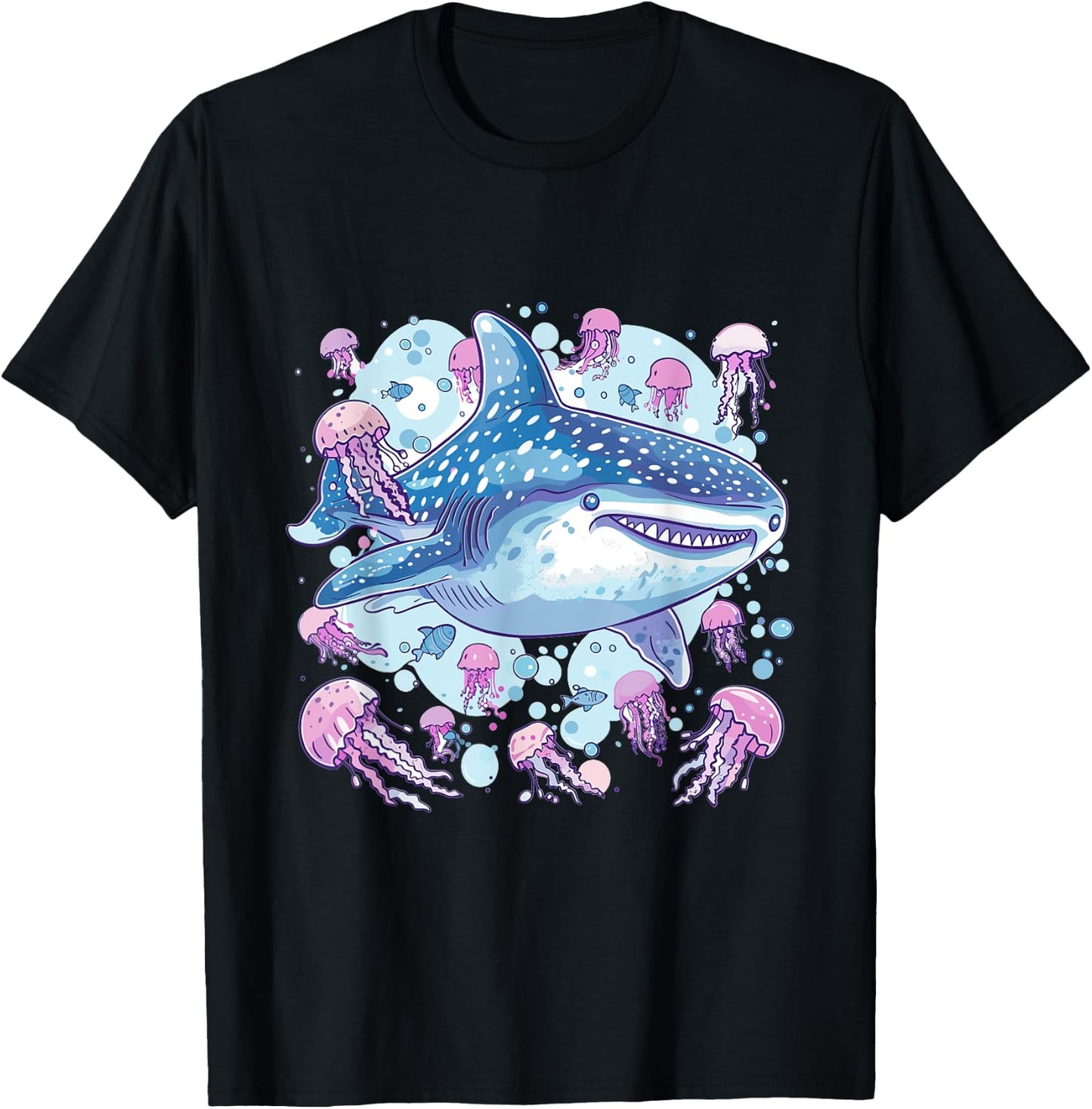 Whale Shark with Jellyfish Sea Animal Graphic T-Shirt - T-Shirt | Black