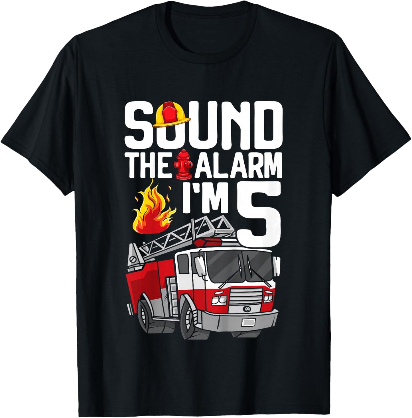Kids 5th Birthday 5 Years Fire Engine Fire Engine Toddler T-Shirt - T-Shirt | Black