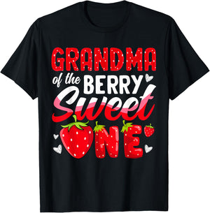 Grandma of The Berry Sweet One Strawberry 1st Birthday T-Shirt - T-Shirt | Black