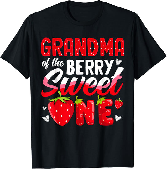Grandma of The Berry Sweet One Strawberry 1st Birthday T-Shirt - T-Shirt | Black